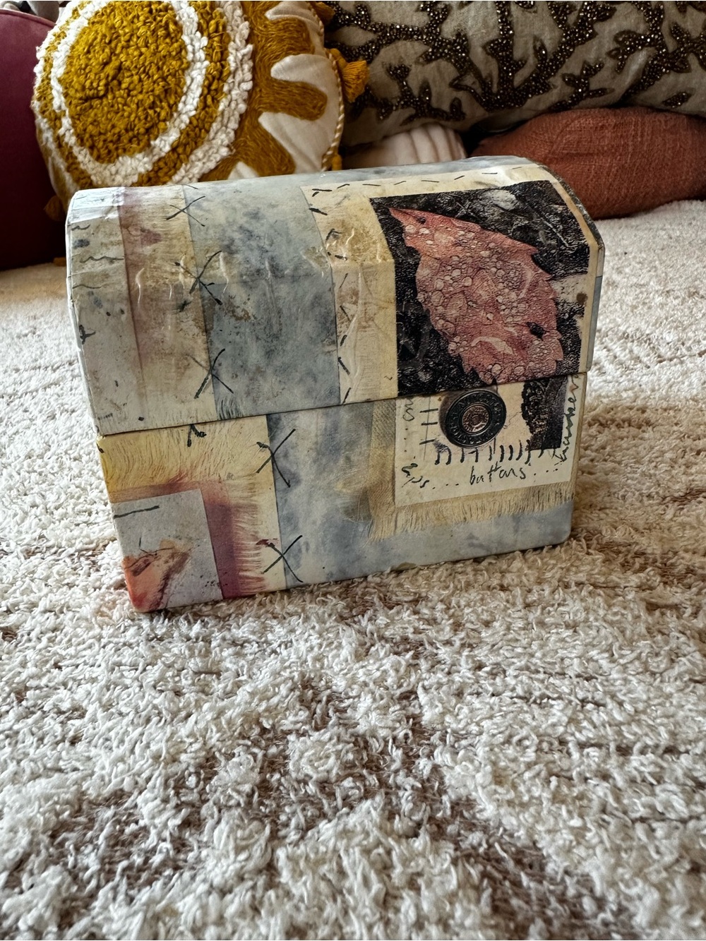 Artist Made Mixed Media Keepsake Box Removable Tray Jewelry Box Folk Art OOAK